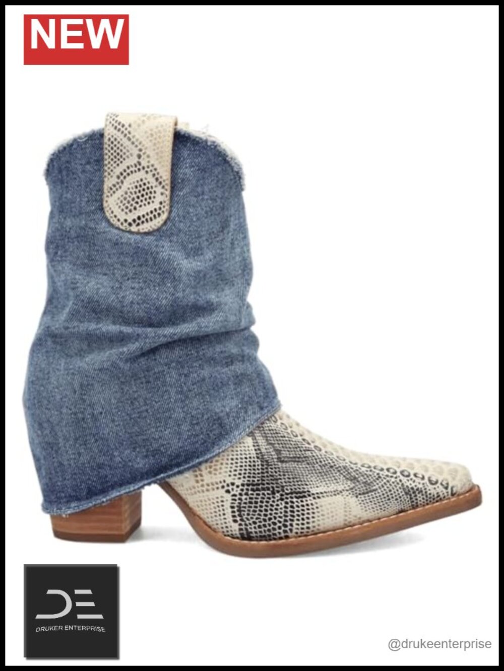 Dingo Denim Dream Snip Toe Pull-On Ankle Boots Mid Heel Cushioned